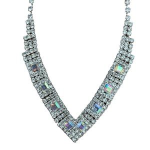 Christina Collection Rhinestone Aurora Borealis AB Accent Silver-Tone Necklace